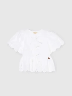 Angel & Rocket White Ria Broderie Tie Front Peplum Blouse