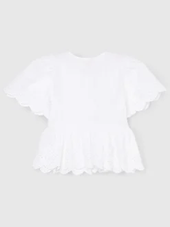 Angel & Rocket White Ria Broderie Tie Front Peplum Blouse