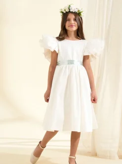 Angel & Rocket White Taffeta Ruffle Bow Sylvie Dress