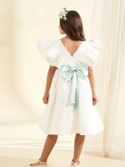 Angel & Rocket White Taffeta Ruffle Bow Sylvie Dress