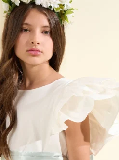 Angel & Rocket White Taffeta Ruffle Bow Sylvie Dress