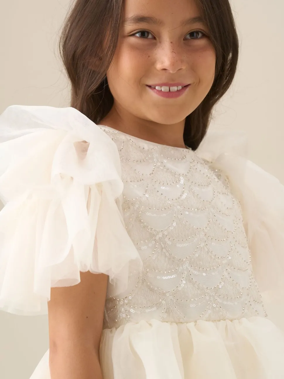 Angel & Rocket White Tiffany Ivory Beaded Tiered Tulle Dress