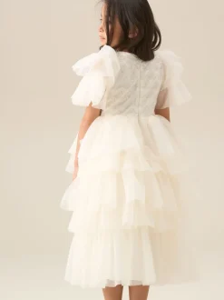 Angel & Rocket White Tiffany Ivory Beaded Tiered Tulle Dress