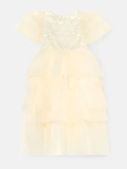 Angel & Rocket White Tiffany Ivory Beaded Tiered Tulle Dress