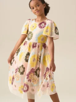 Angel & Rocket White Verity Flower Sequin Dress