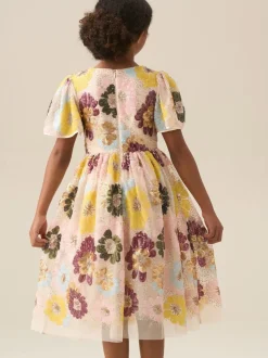 Angel & Rocket White Verity Flower Sequin Dress