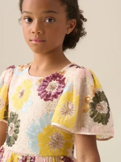 Angel & Rocket White Verity Flower Sequin Dress