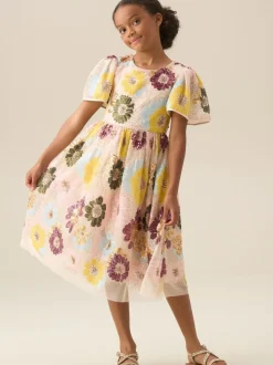 Angel & Rocket White Verity Flower Sequin Dress