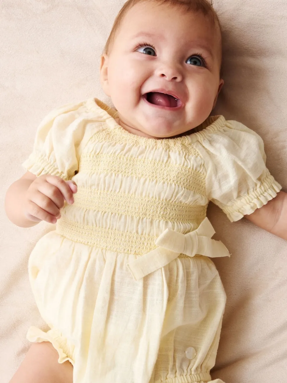 Angel & Rocket Yellow Etta Shirred Rompersuits