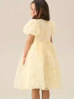 Angel & Rocket Yellow Francine Embellished Puff Sleeve Dress