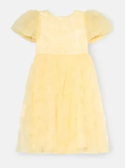 Angel & Rocket Yellow Francine Embellished Puff Sleeve Dress