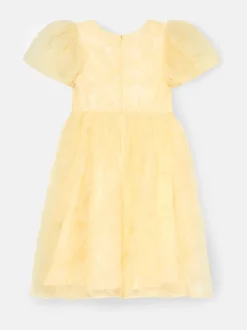 Angel & Rocket Yellow Francine Embellished Puff Sleeve Dress