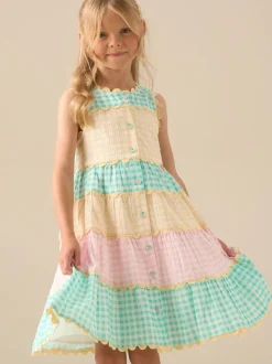 Angel & Rocket Yellow Ginny Pastel Gingham Bow Waist Dress