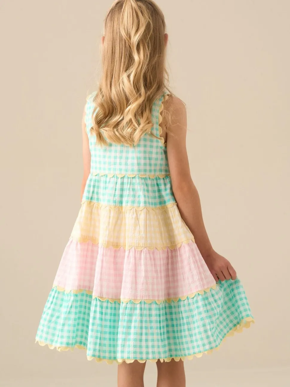 Angel & Rocket Yellow Ginny Pastel Gingham Bow Waist Dress