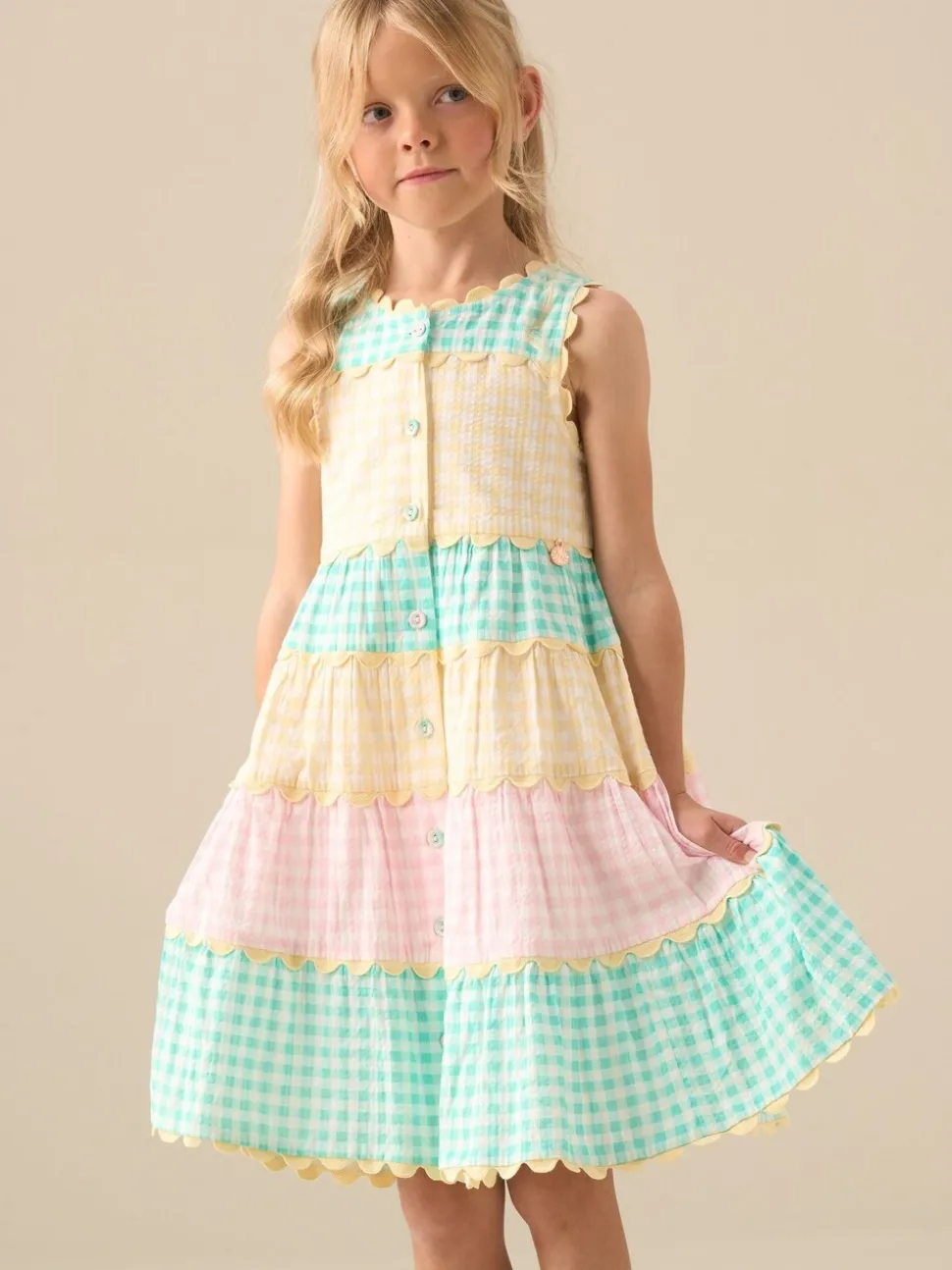 Angel & Rocket Yellow Ginny Pastel Gingham Bow Waist Dress