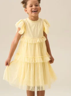 Angel & Rocket Yellow Luisa Yellow Embroidered Mesh Dress