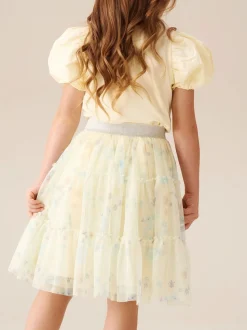 Angel & Rocket Yellow Mae Floral Print Mesh Skirt