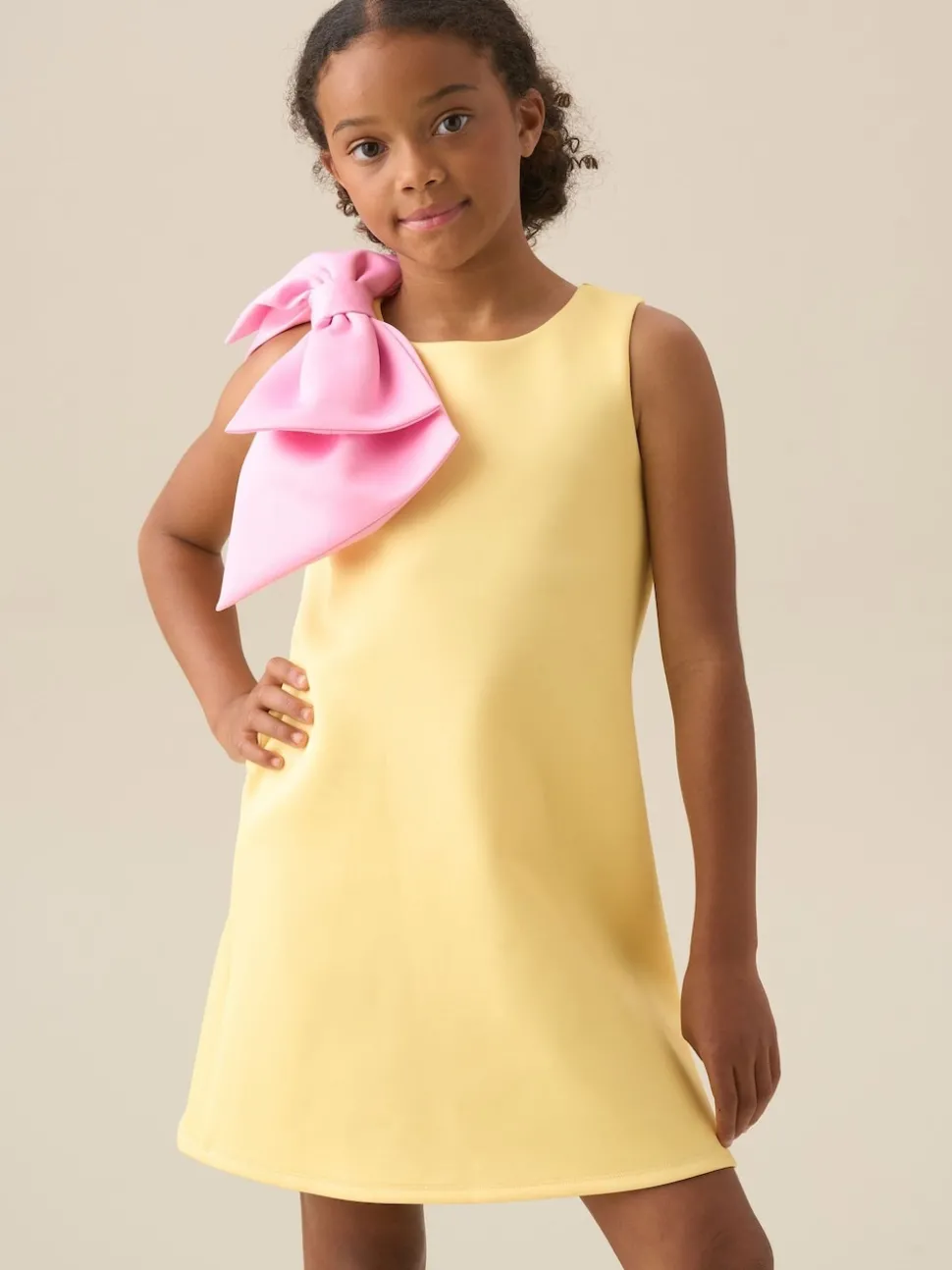 Angel & Rocket Yellow Thea Oversized Bow Shoulder Dress