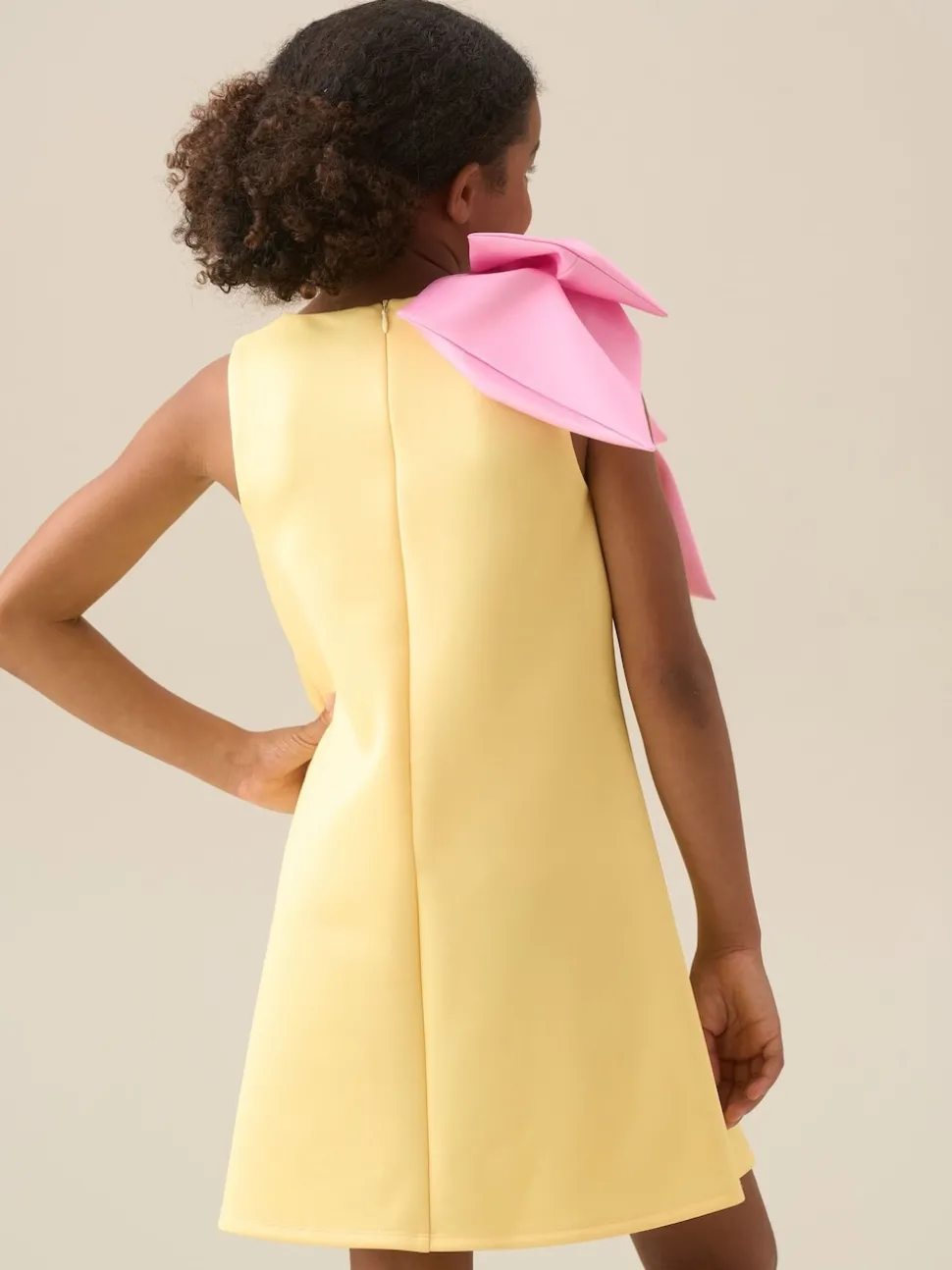 Angel & Rocket Yellow Thea Oversized Bow Shoulder Dress