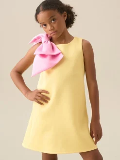 Angel & Rocket Yellow Thea Oversized Bow Shoulder Dress