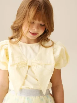 Angel & Rocket Yellow Tilly Bow Collar Puff Sleeve T-Shirt