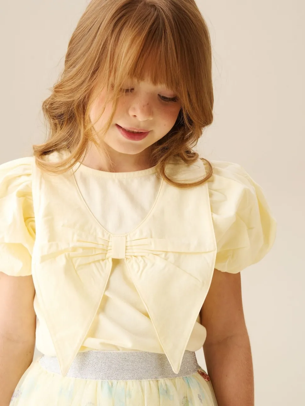 Angel & Rocket Yellow Tilly Bow Collar Puff Sleeve T-Shirt