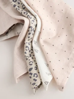 Animal Print Baby Muslin Cloths 4 Pack