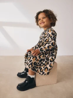 Animal Print Long Sleeve Ribbed Dress (3mths-7yrs)