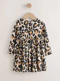 Animal Print Long Sleeve Ribbed Dress (3mths-7yrs)