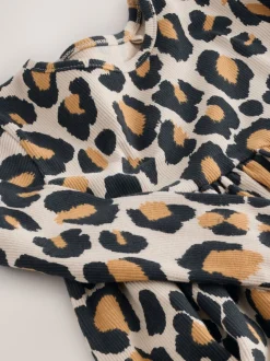 Animal Print Long Sleeve Ribbed Dress (3mths-7yrs)