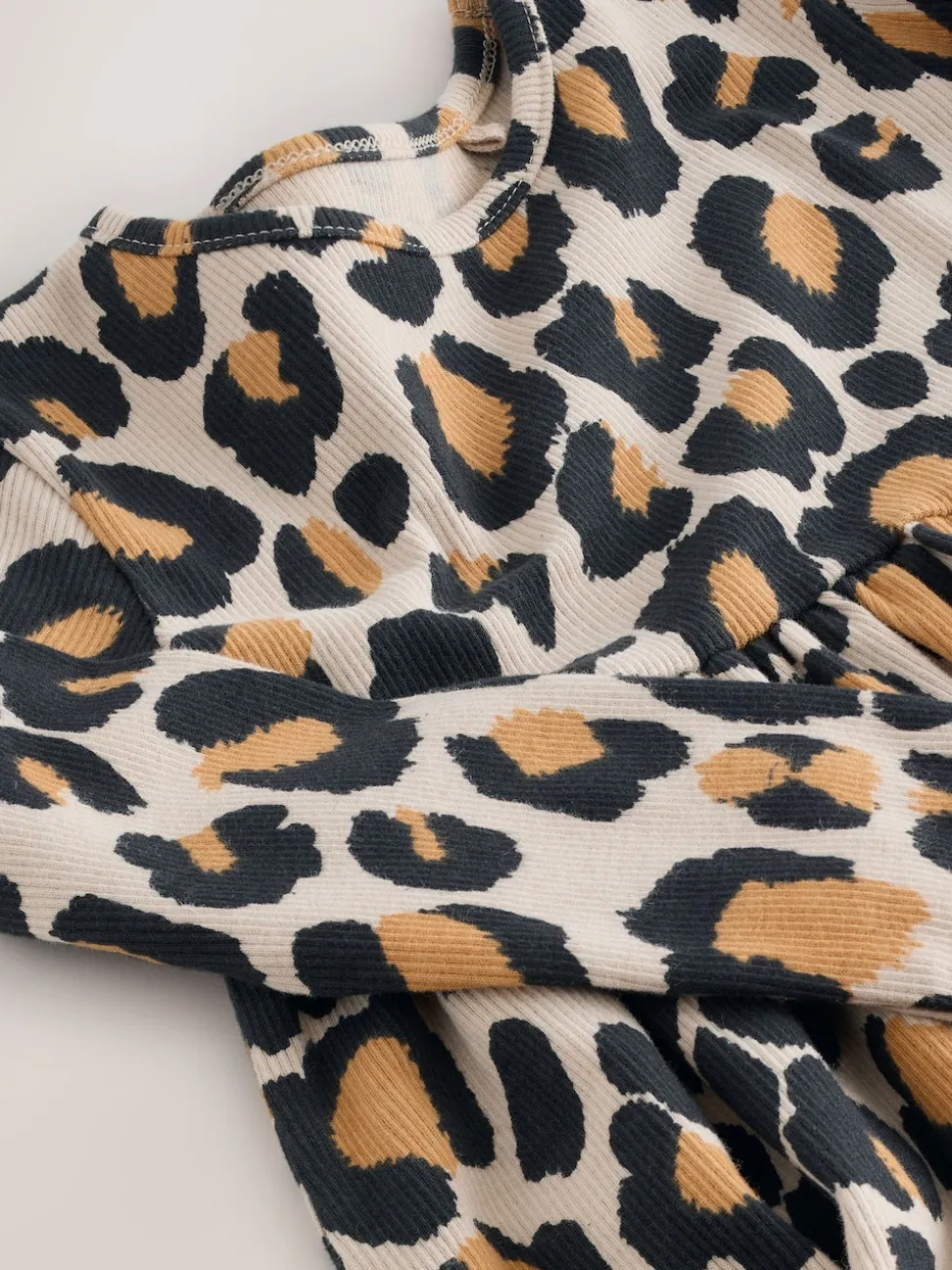 Animal Print Long Sleeve Ribbed Dress (3mths-7yrs)