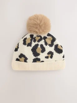 Animal Baby Print Knitted Pom Hat (0mths-2yrs)