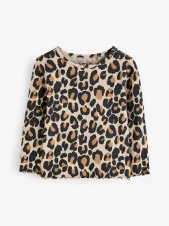 Animal Leopard Print Cotton Rich Long Sleeve Rib T-Shirt (3mths-7yrs)