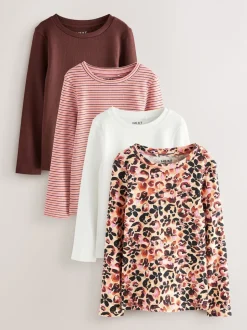 Animal Long Sleeve Ribbed T-Shirts 4 Pack (3-16yrs)