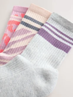 Animal Print Cotton Rich Cushioned Sole Ribbed Ankle Socks 3 Pack