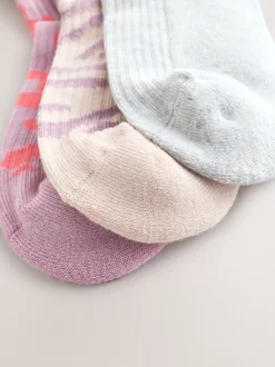 Animal Print Cotton Rich Cushioned Sole Ribbed Ankle Socks 3 Pack