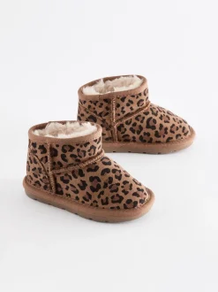 Animal Print Faux Fur Lined Water Repellent Pull-On Suede Boots