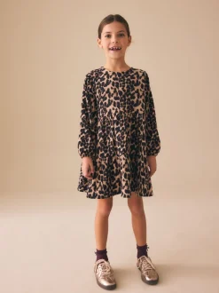 Animal Print Long Sleeve Jersey Dress (3-16yrs)