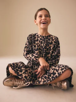 Animal Print Long Sleeve Jersey Dress (3-16yrs)