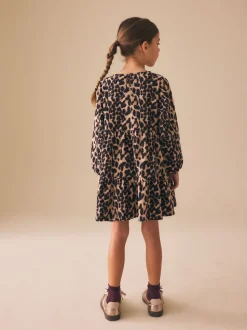 Animal Print Long Sleeve Jersey Dress (3-16yrs)