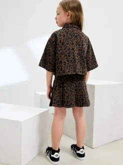 Animal Print Shirt and Pleated Skirt Set (3-16yrs)
