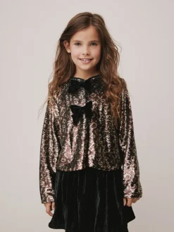 Animal Sequin Bow Long Sleeve Top (3-16yrs)