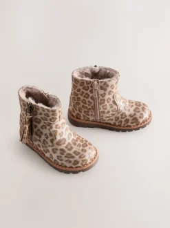 Animal Shimmer Standard Fit (F) Chelsea Zip Tassel Ankle Boots
