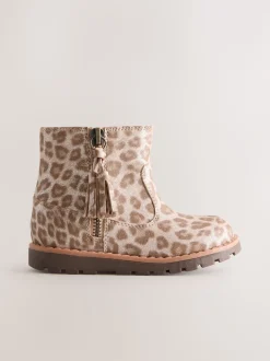 Animal Shimmer Standard Fit (F) Chelsea Zip Tassel Ankle Boots