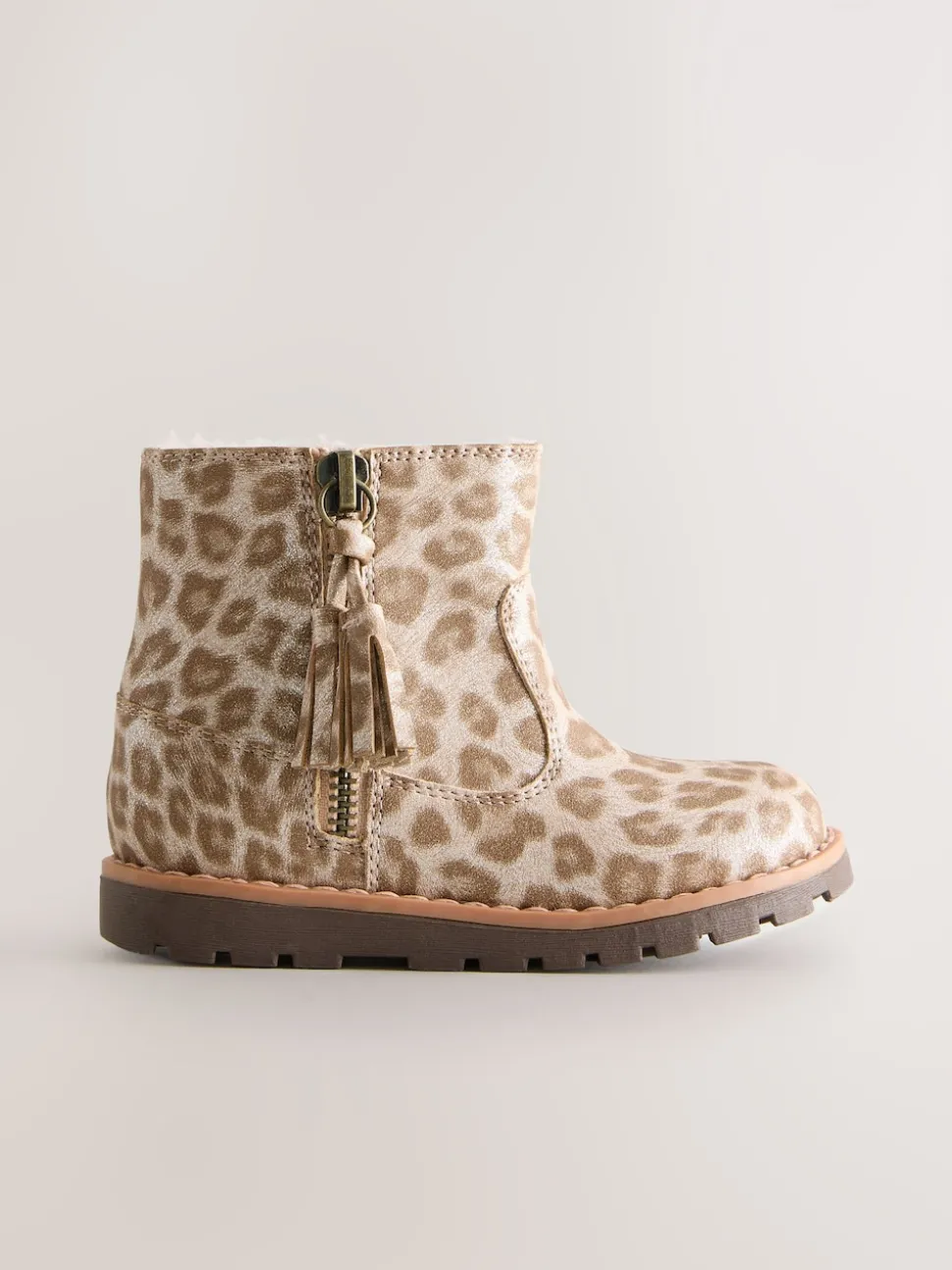 Animal Shimmer Wide Fit (G) Chelsea Zip Tassel Ankle Boots