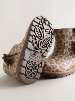 Animal Shimmer Wide Fit (G) Chelsea Zip Tassel Ankle Boots