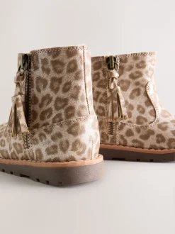 Animal Shimmer Wide Fit (G) Chelsea Zip Tassel Ankle Boots