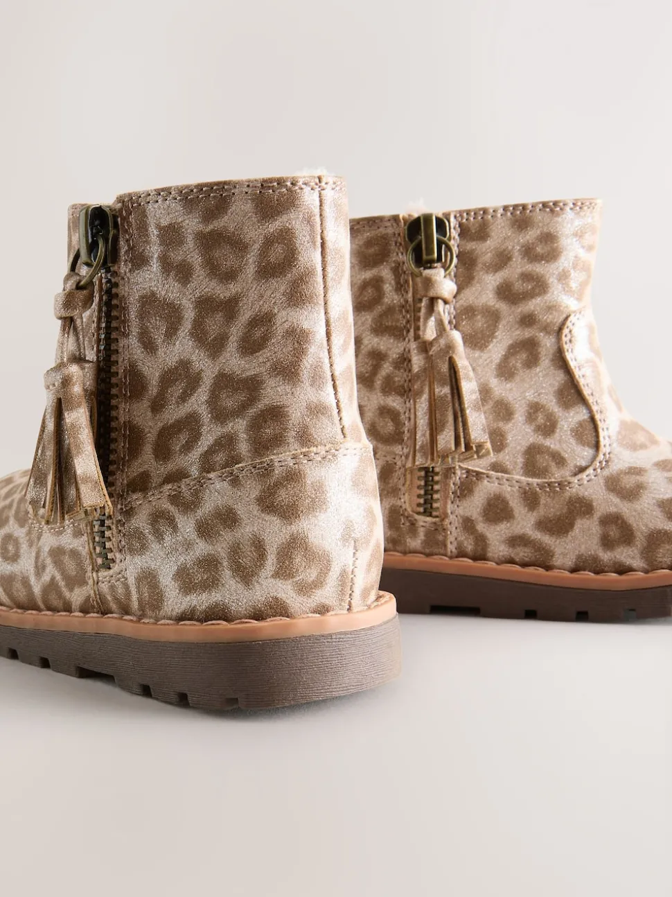 Animal Shimmer Wide Fit (G) Chelsea Zip Tassel Ankle Boots