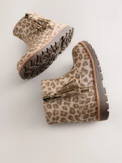 Animal Shimmer Wide Fit (G) Chelsea Zip Tassel Ankle Boots