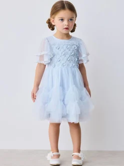 Baker by Ted Baker Blue Mesh Embroidered Detail Dress